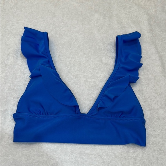 Aerie Blue Ruffle Triangle Adjustable Strap Bikini Top - Picture 3 of 10